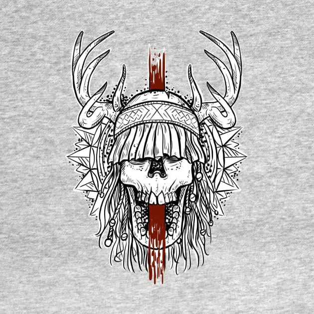 black tshirt Heilung shaman skull with white background by BlackForge